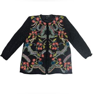 🔥DIANE FREIS vintage 1990s SILK beaded floral embroidered jacket size medium